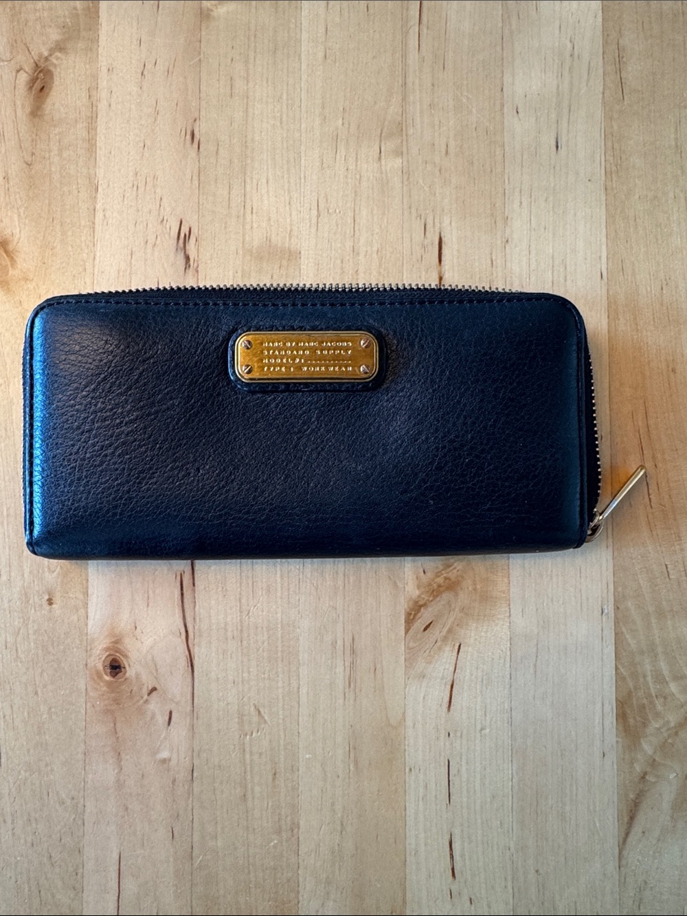 Marc by Marc Jacobs Black Leather Zip-Around Wallet with Gold Hardware